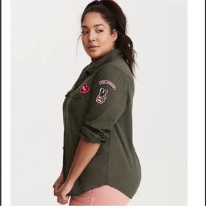 Torrid Army Green Button Up Top Patches